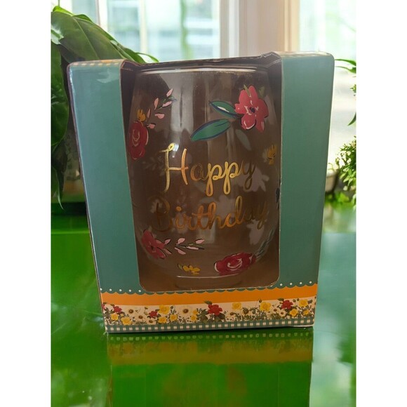 The Pioneer Woman 20oz Stemless Glass Happy Birthday Wine Glass NIB Prairie Ree - Picture 2 of 7